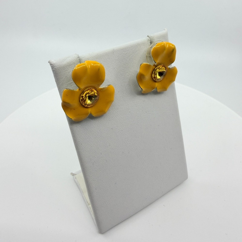 VTG Yellow Enamel Flower Stud Earrings - Boho Cottagecore Festival Gift - Picture 4 of 11
